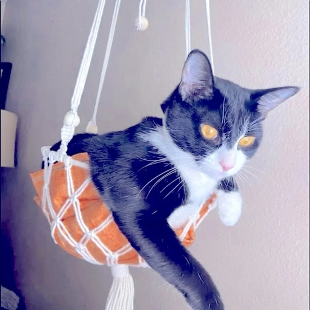 Hp🐾 🐈‍⬛Uniquely Handcrafted Stylish »-»Bohemian«-« Macramé Artistry Pet Beds🆕